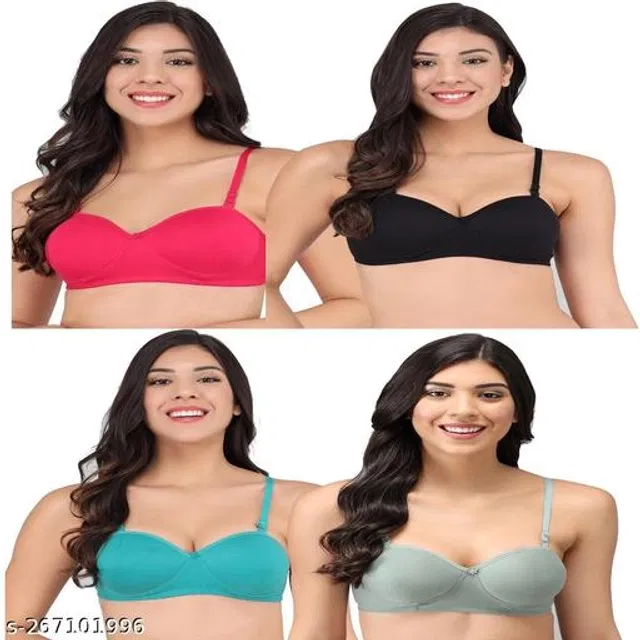 Cotton Blend Solid Padded Bra for Women (Multicolor, 38B) (Pack of 4)