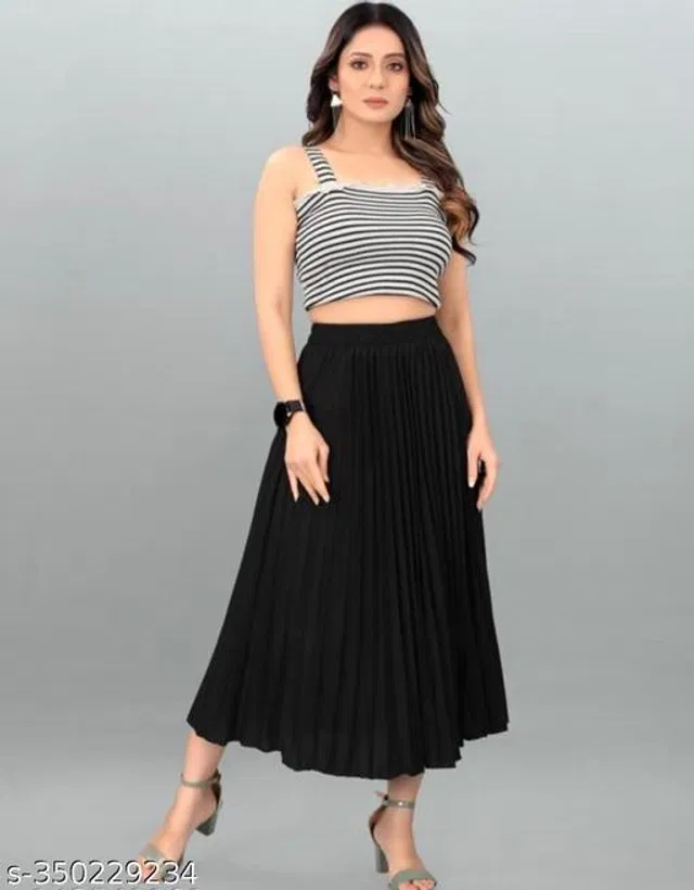 Crepe Skirt for Women (Black, 28)