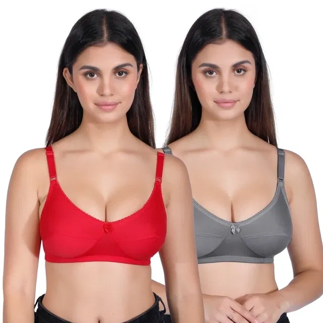 Proleaf Poly spandex Non Padded bra for women ( Carrot and Grey ) ( 36 A ) ( Pack of 2 )