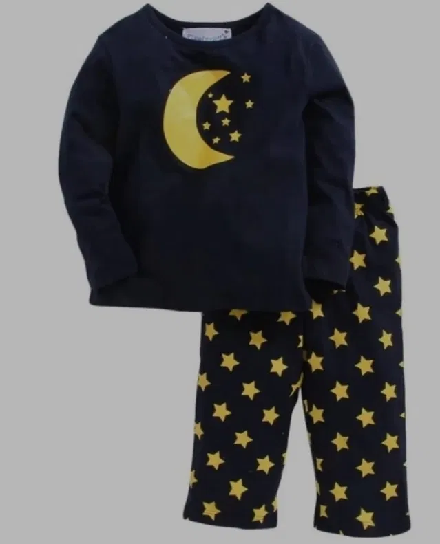 Hosiery Printed Clothing Set for Kids (Navy Blue & Black, 1-2 Years)