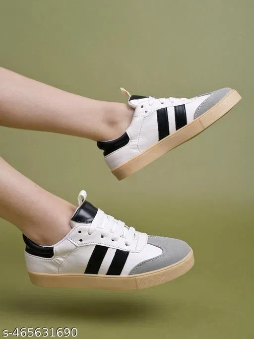 Solid Synthetic TPR Sole Sneakers for Women (White, IND-6)