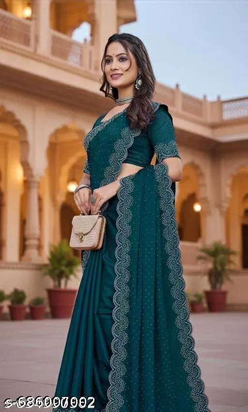 Georgette Printed Saree For Women, Green