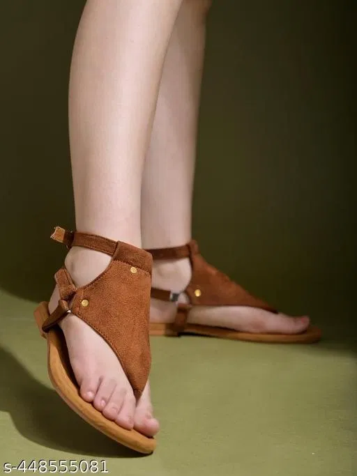 Shoetopia Brown Suede Flat Sandals (IND-8)
