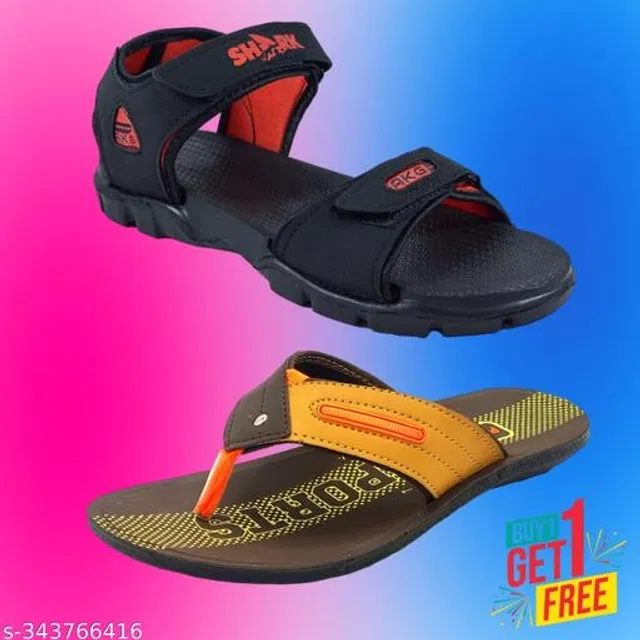 Sandal with Flipflop for Men (Multicolor, 9) (Pack of 2)