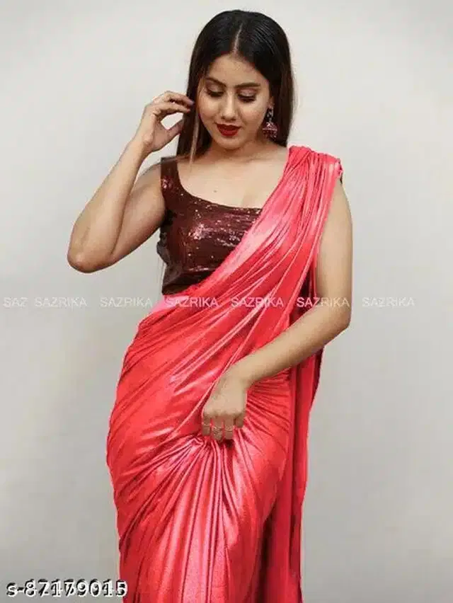 Lycra Solid Saree for Women (Pink, 6.3 m)