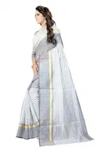 Polycotton Striped Saree for Women 