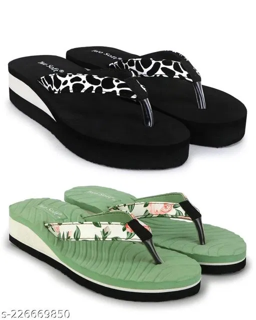 Twosoft EVA Flip-flops for Women (Multicolor, 5) Pack of 2