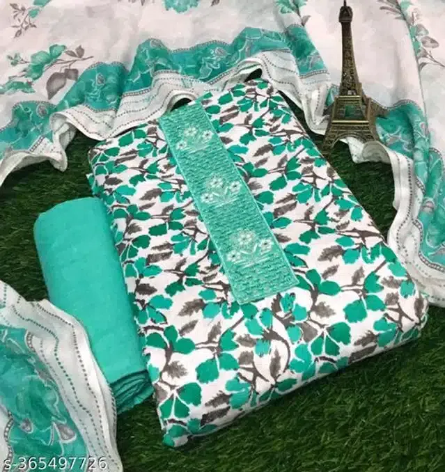 Cotton Printed Unstitched Dress Material for Women (Sky Blue)
