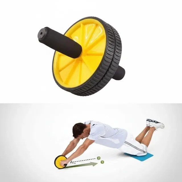 Double Wheel Ab Roller Gym For Exercise Fitness Equipment workout equipments Ab Exerciser  (Yellow)