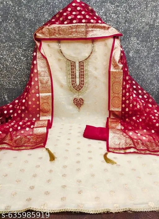 Embroidered Punjabi/All Over Suits for Women (Red, Un Stitched)