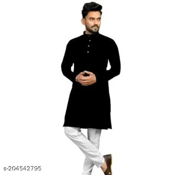 Full Sleeves Kurta for Men (Black, XXL)