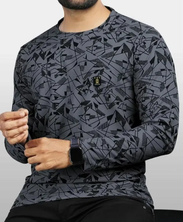Round Neck Printed T-Shirt for Men (Grey, XL)