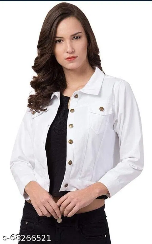 Full Sleeves Solid Jacket for Women & Girls (White, M)
