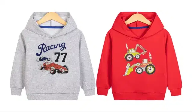 Cotton Blend Printed Hoodie for Kids (Pack of 2) (Grey & Red, 3-4 Years)