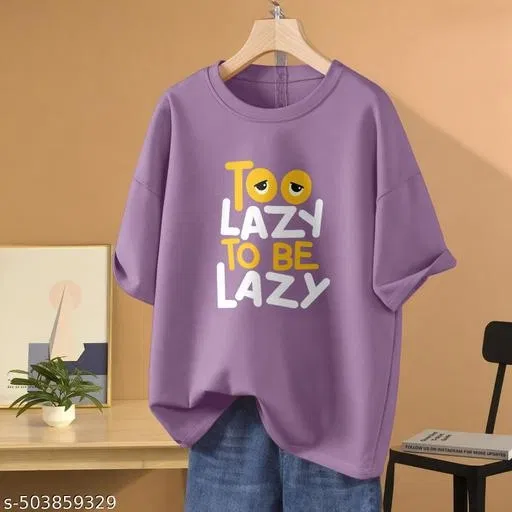 Cotton Blend Printed T-Shirt for Women, Purple (M)