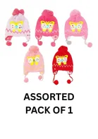Woolen Printed Cap for Kids (Multicolour, Pack of 1)
