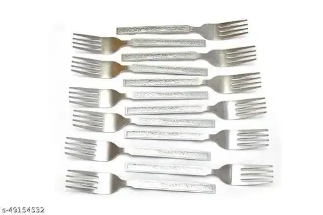 Steel Fork Set (Silver, Pack of 12)