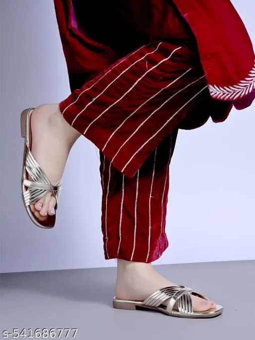 Shoetopia Flat Sandals - Golden (IND-7)