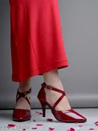 Shoetopia Solid Red Pointed Toe Heel Sandals 