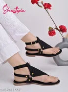 Shoetopia Black Suede Flat Sandals Size IND-5