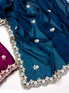 Sana Silk Self Design Saree for Women, Blue 