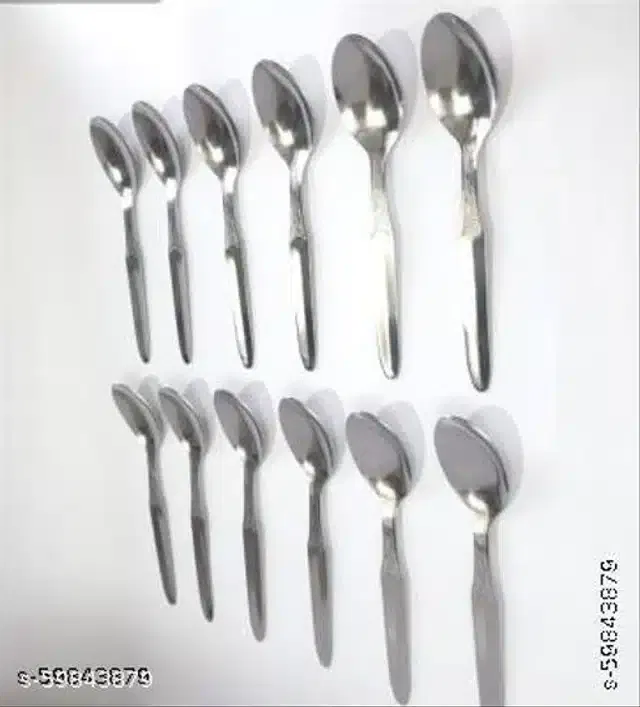 Stainless Steel Spoon Set (Silver, Pack of 12)