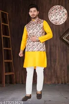 Colorblocked Cotton Kurta Set for Men 