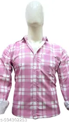 Cotton Blend Checked Shirt for Men, Pink 