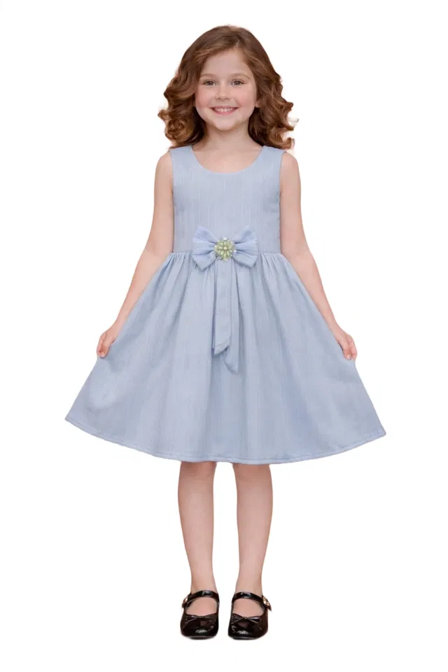 Printed Frock for Girls (Sky Blue, 3-4 Years)