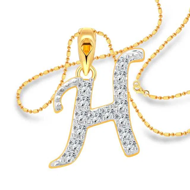 Vighnaharta Alloy Happiness "H" Letter Gold & Rodium Plated Pendant With Chain For Women & Girls (Gold & Silver) (VF-139)