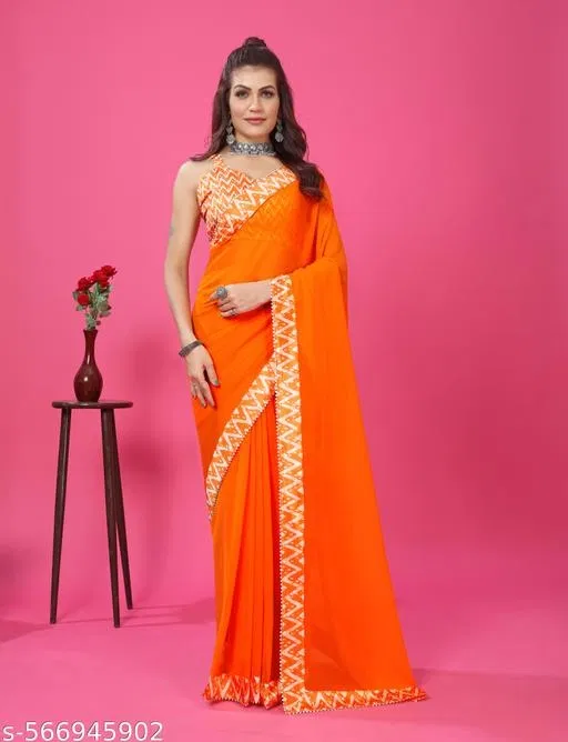 Elegant Saree for Women (Orange, Free Size)