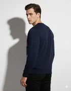 Fleece Printed Sweatshirt for Men ,Navy Blue 