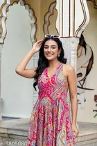 Rayon Printed Kurti for Women, Pink 