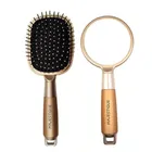 Majestique with Gold Finesse Single Side Make-Up Handheld Mirror with Flat Hair Brush 