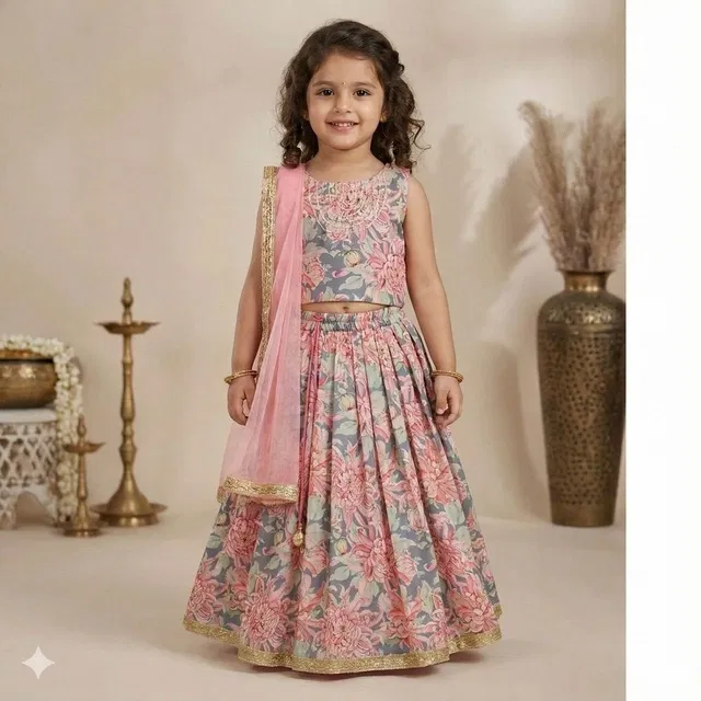 Rayon Lehenga & choli For Girls, Multicolour (9-10 Years)