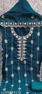 Vichitra Silk Punjabi/All Over Suits Semi-Stitched Suits 