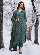 Cotton Blend Printed Kurti with Pant & Dupatta Set for Women (Multicolor, XXS)