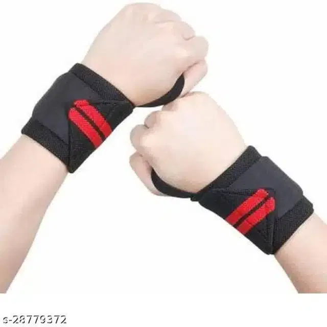 Wrist Support Bands (Black & Red, Free Size) (Set of 1)