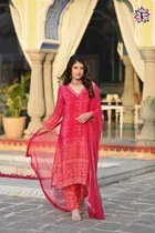 Silk Bandhani Kurti with Pant & Dupatta for Women 