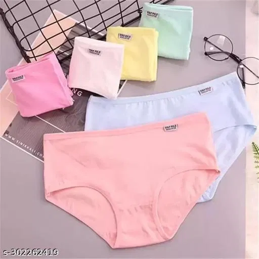 Solid Mid Rise Hipster Cotton Blend Briefs for Women, Pack of 6 (Multicolor, XL)