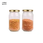 Afast Air Tight Kitchen Storage 1100 Ml long Glass Jar with Gold lid -Pack of 2