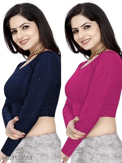 Lycra Ready Made Blouse for Women, Pink & Blue, Pack of 2 (32)