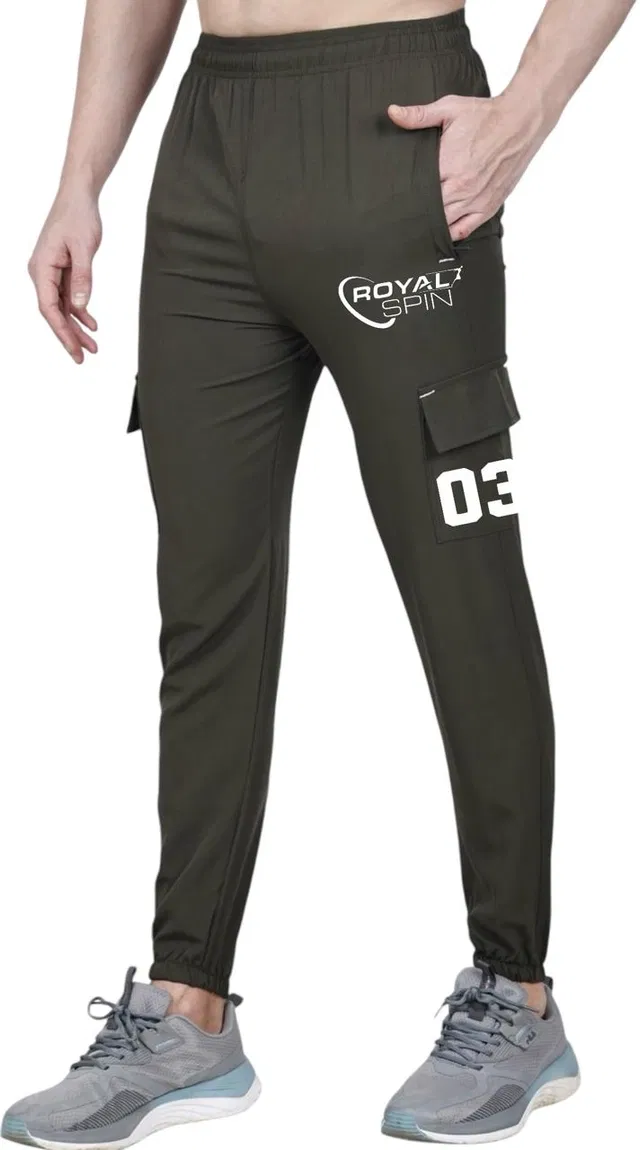 Polyester Blend Printed Regular Fir Trackpants for Men (Olive, 32)