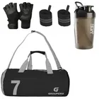 Polyester Printed Gym Bag with 2 Pcs Wristband, Gloves & Shaker Bottle 