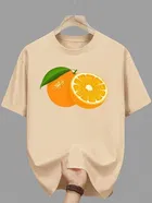 Polyester Printed Half Sleeves T-Shirts For Men, Beige 