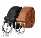 Nylon Solid Belt for Men, Brown & Black, Pack of 2