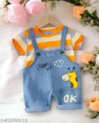 Hosiery Cotton & Denim Printed Clothing Set for Kids, Multicolor 