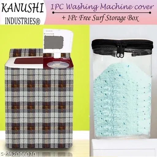 KANUSHI Industries® Washable & Dustproof Top Load Semi-Automatic Washing Machine Cover+ 1 Pc Surf Power Storage Box (Suitable For 6 Kg, 6.5 kg, 7 kg, 7.5 kg) (WASMAC-NW-NEW-09-SEMI+1-GIFT)