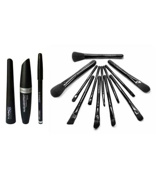 Lenon Combo of Liquid Eyeliner Mascara&Eybrow Pencil Brush (Set of 12, 100 g) (S-89)