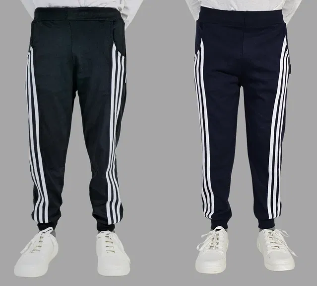 Cotton Blend Trackpants for Boys (Navy Blue & Black, 3-4 Years) (Pack of 2)